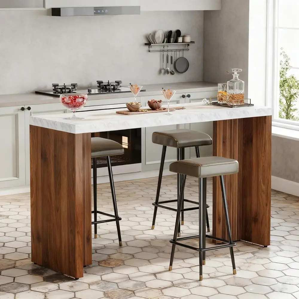 

Барный стол с мраморной столешницей 55.12 - отдельно стоящий, для кухни, гостиной, балкона или подвала, в белом и ореховом цвете