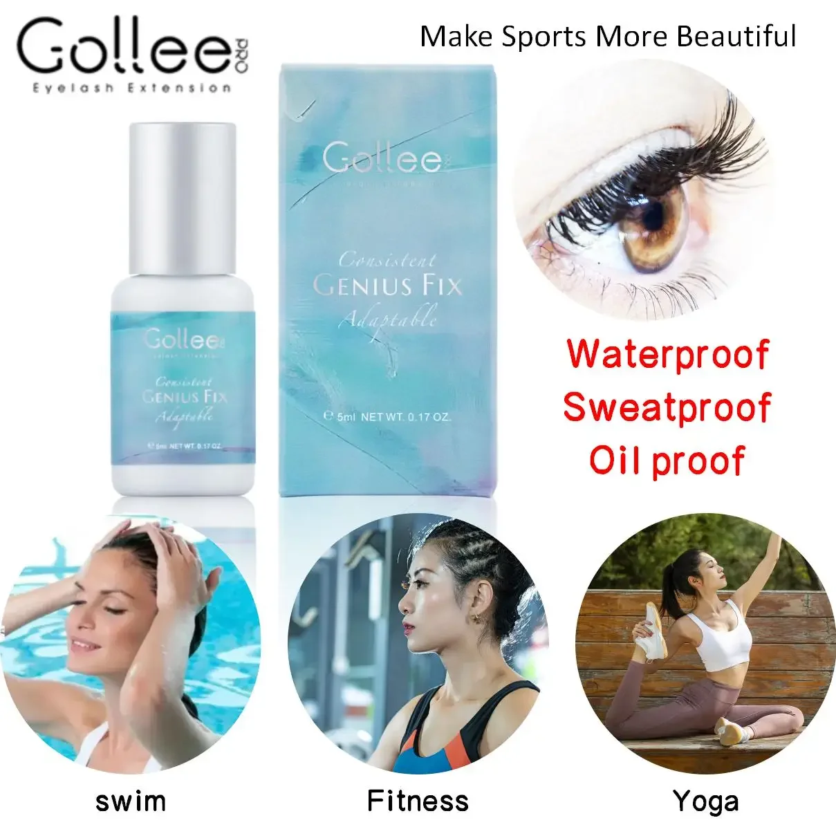 

NEW Gollee Sweatproof for Running Waterproof Swimming 0.5-1s Eyelash Extension Glue Fast Drying Professional Eyelash Adhesive