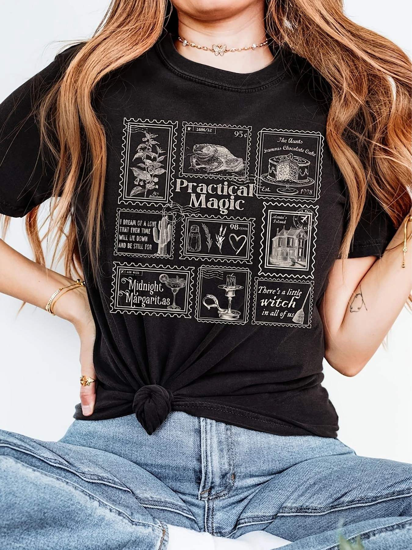 Practical Magic Owens sisters T-shirt Lavender Rosemary Witch Pharmacist Salt Print, Casual Crew T-shirt Perfect for All Seasons