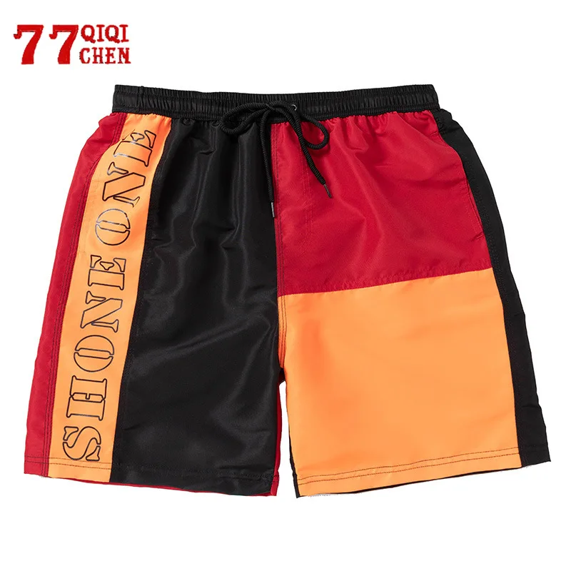 

Quick Dry Beach Shorts Men Color Block Bermuda Masculina Waterproof Breathable Boardshorts Mesh Lining Swim Trunks Letter Print