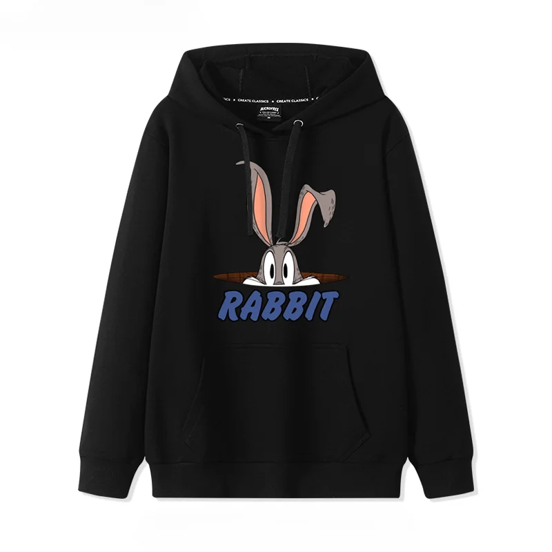 2024 Cartoon Printed Bugs Bunny Hoodie Women\'s Street Trend Simple White Pullover Coat Hoodie Couple clothing  women clothing