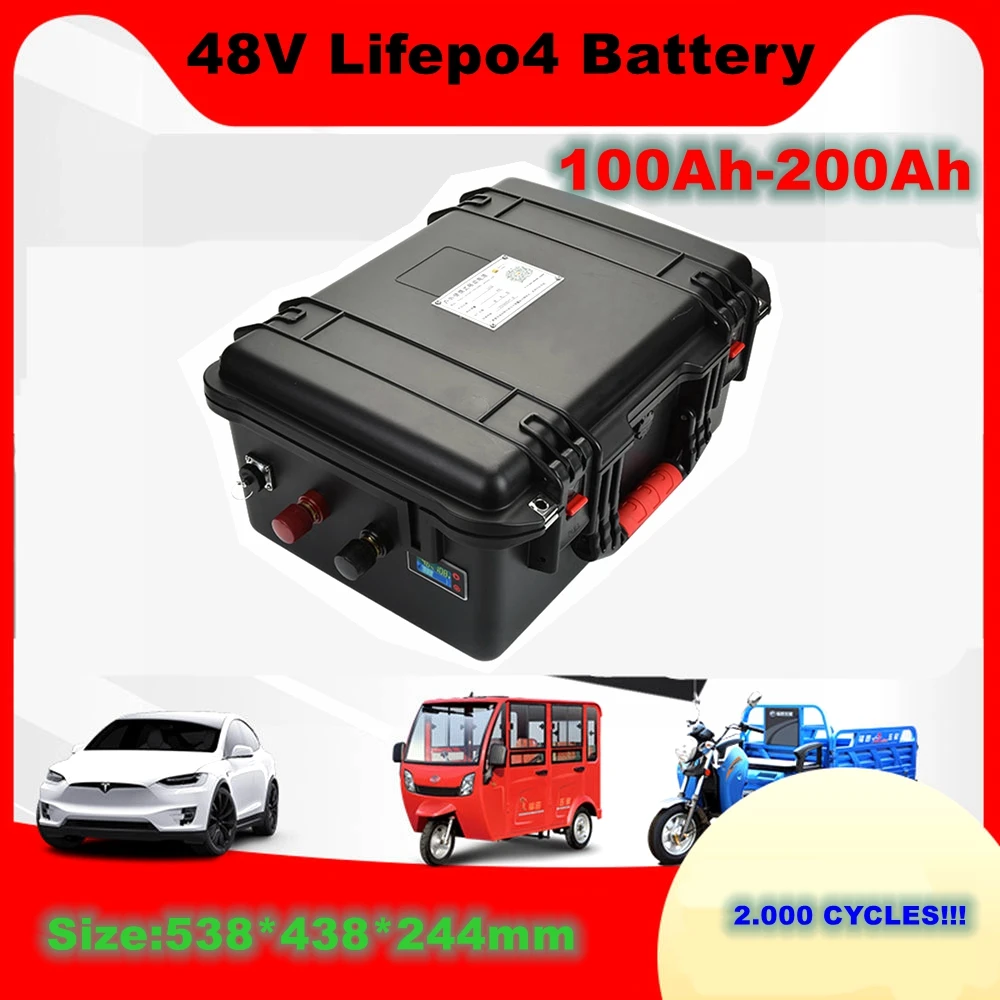 48V 100Ah 120Ah 150Ah 200Ah LiFepo4 lithium battery pack with BMS for 5000w motorhome electric car solar energy+10A charger