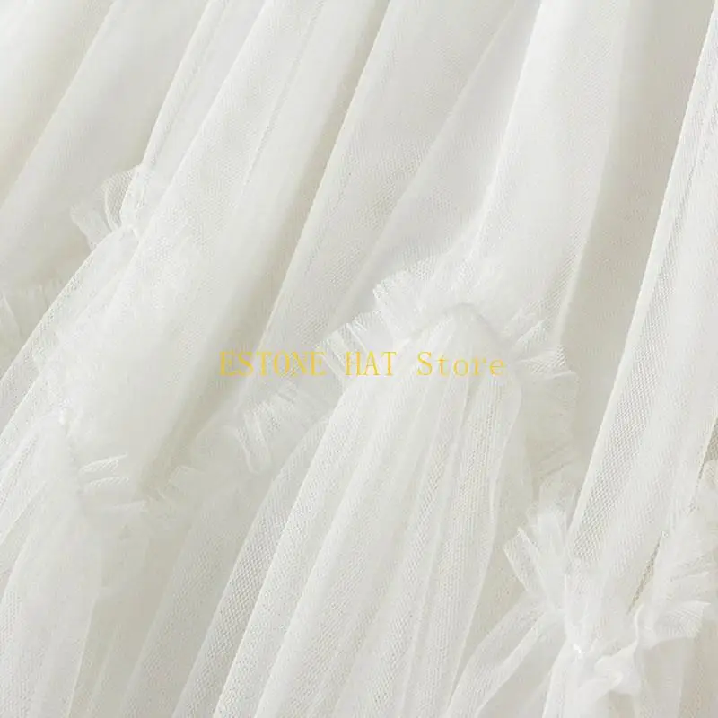 49MF กระโปรงเอวสูงแบบยางยืดสตรีมีชั้นไม่สมมาตร Hem จีบตาข่าย Tulle Midi กระโปรง