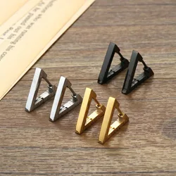 2 Pcs Geometric Triangles Stainless Steel Earrings Unisex Punk Hoop Earrings for Women Men Piercing Push-Back Ear Plug Jewelry