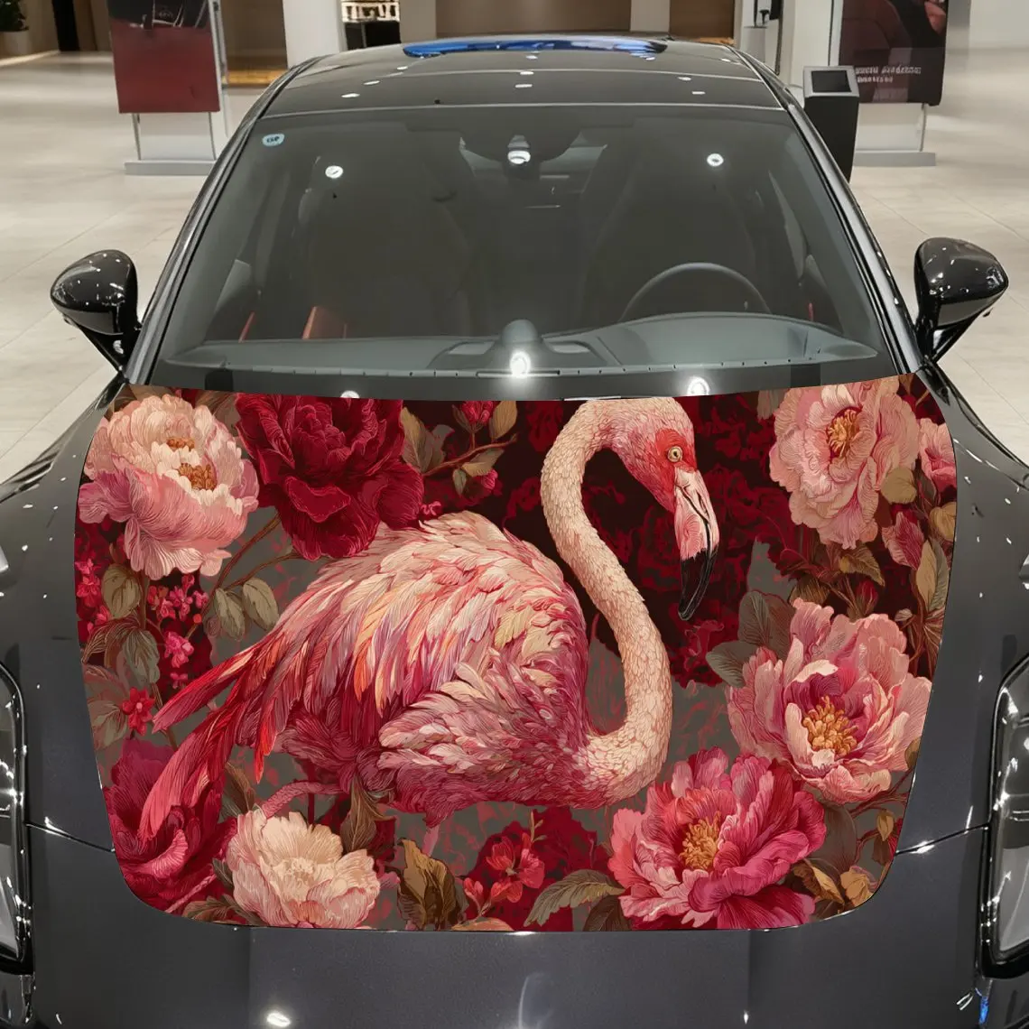 

Pink Peony Flamingo Car Hood Vinyl Stickers Car Surface Protection Decal Car Decoration Cover Vinyl Wraps Waterproof Self-adhesi