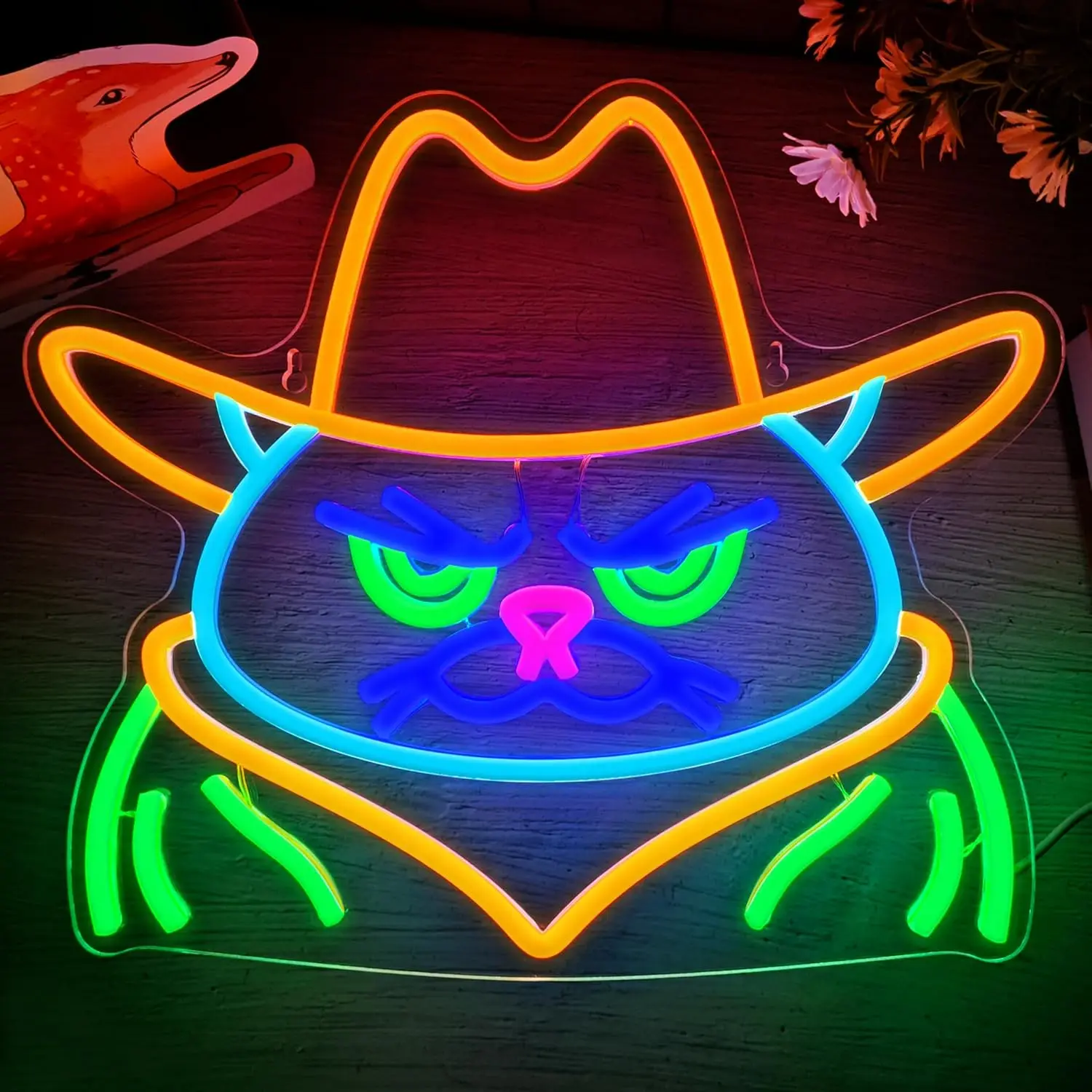 كول كاوبوي القط ضوء النيون تسجيل USB عكس الضوء LED النيون تسجيل لغرفة النوم غرف معيشة نادي بار رجل الكهف هدايا الحفلات جدار ديكور الهدايا