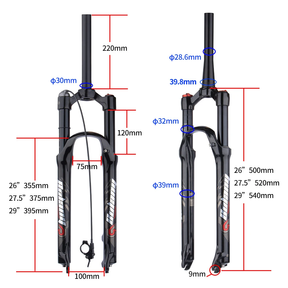 Bolany Mountain Bike Magnesium Alloy Shock Fork Teflon 120mm Stroke Air Shock Fork 26/27.5/29 In Shock Absorber Bike Accessories