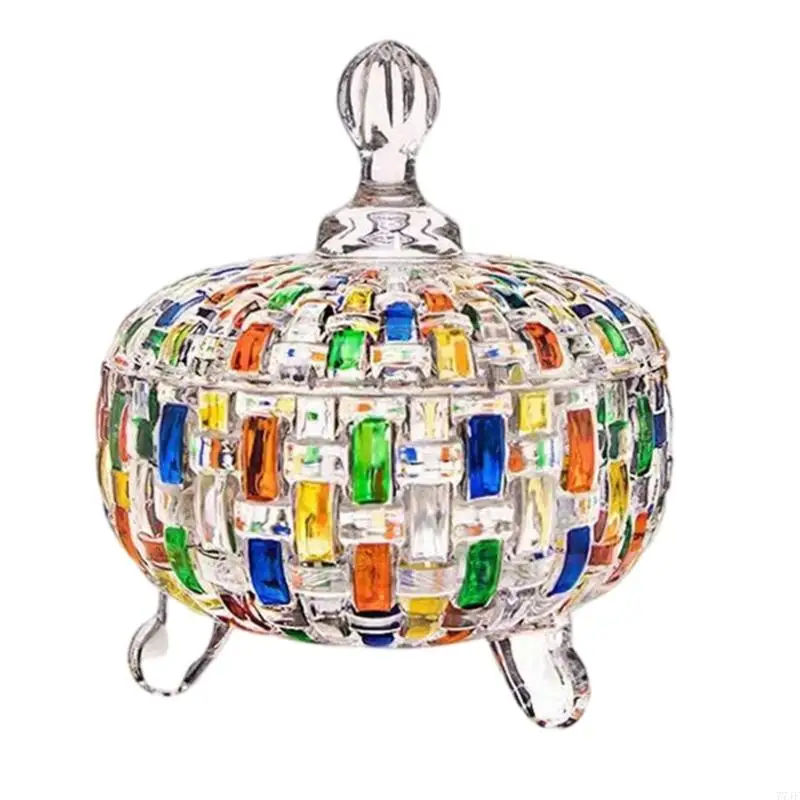 

77JF Hand Painted Glass Sugar Jar for Home Decoration Kitchen Storage Artistics Decorative Container