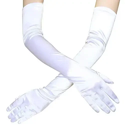 Imagen 2 del producto Guantes elegantes para fiesta nupcial, morados, rojos, negros y blancos, para boda, graduación, talla única, satén elástico, ópera, mujer, rosa