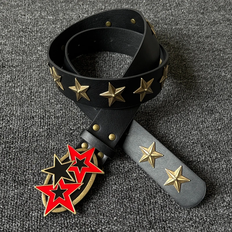 

Ремень в стиле панк с заклепками и звездами, мужской, в стиле хип-хоп Y2K, в стиле Харадзюку, американский стиль, роскошный металлический ремень