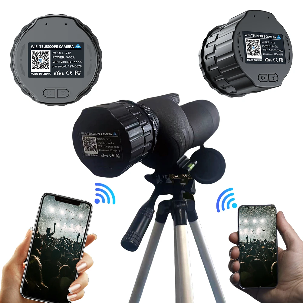 

2K High-Definition WiFi Telescope Eyepiece Camera for 25mm-50mm Scopes Electronic Eyepiece Camera Portable Spotting Scope Camera
