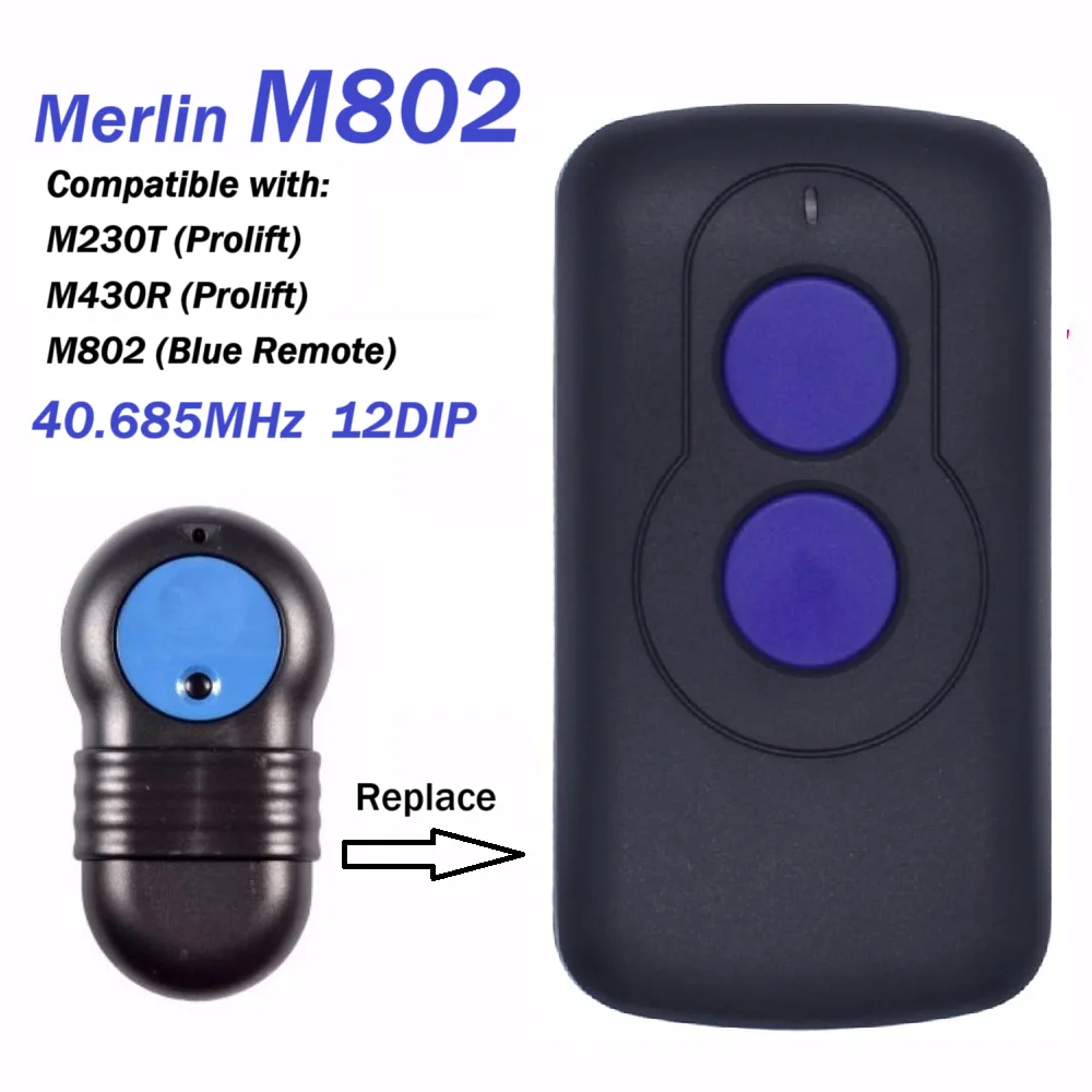 

Для гаражных ворот Merlin, пульт дистанционного управления M802, синий передатчик с 12 переключателями
