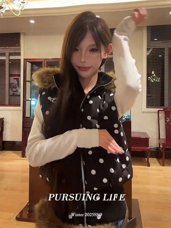 

Korean Sweet Sle Bla Polka Dot Vest Women's Autumn Winter New Faion Casual Layering Svel Top Women's Clothes