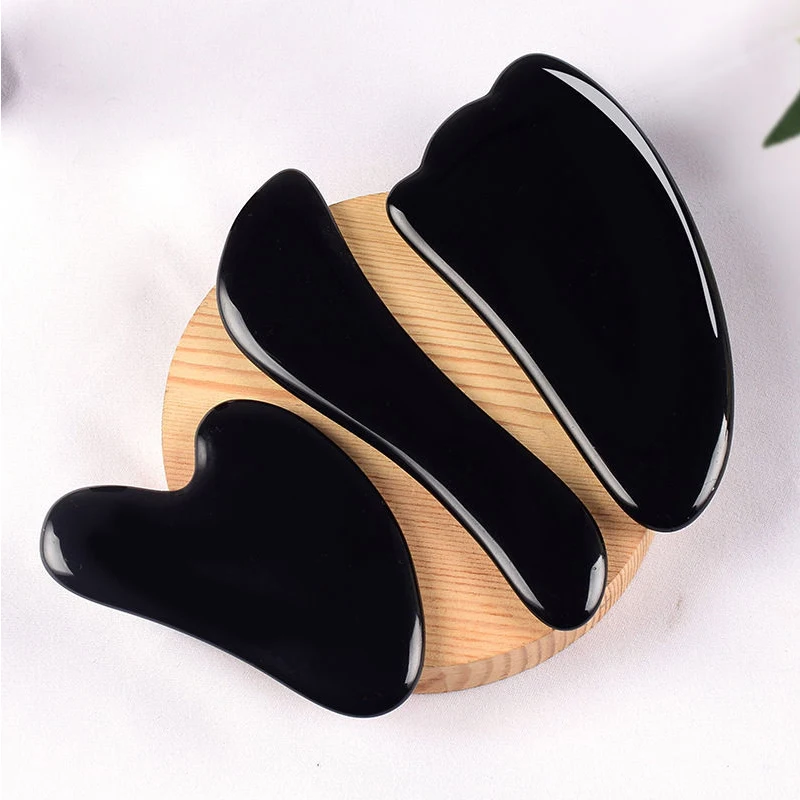 Natural Obsidian Stone Facial Gua Sha Gouache Scraper Tool SPA Massager Acupuncture Facial Beauty Skin Care Fades Wrinkles Spots