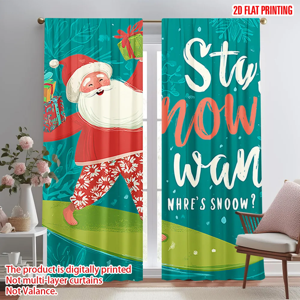 

2pcs,2D plane printing Popular Curtain Panels Playful Surfing Santa & Festive Gifts Versatile Polyester Fabric (without rod)