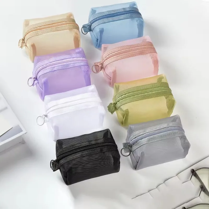 

New Mini Transparent Zipper Pouch: Square Nylon Mesh Bag with Large Capacity – Ideal Coin Purse, Key Earphone Organizer