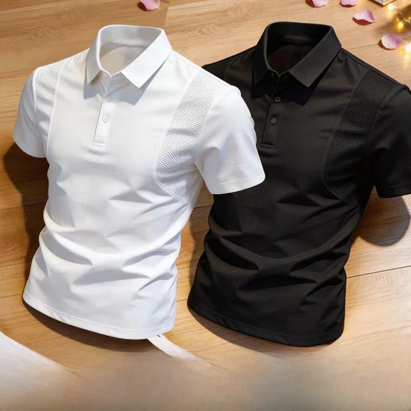 New Men's Summer Sporty Casual Versatile Collared Short Sleeve Punched Breathable Mesh  Shirt Standard Fit Polyester Fiber