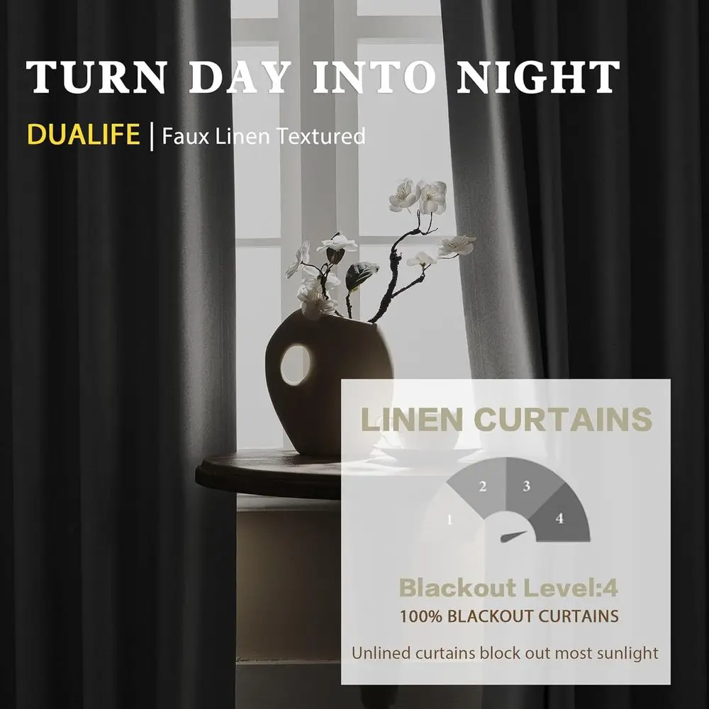 72x96 inch grijze linnen gordijnen voor kamerverduistering en privacy, geschikt voor schuifdeuren en kamerhoge ramen, 2-delig