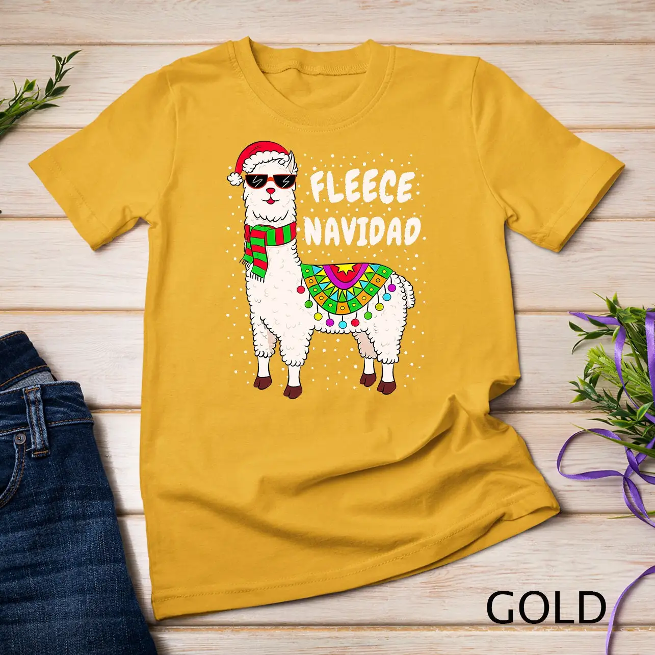 Fleece Feliz Navidad Llama Christmas T Shirt Sweat