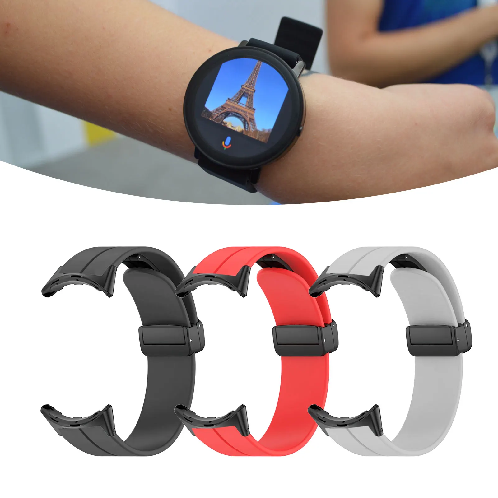 حزام ساعة اليد، حزام معصم مرن من سبائك السيليكون مع إبزيم مغناطيسي لجوجل بيكسل