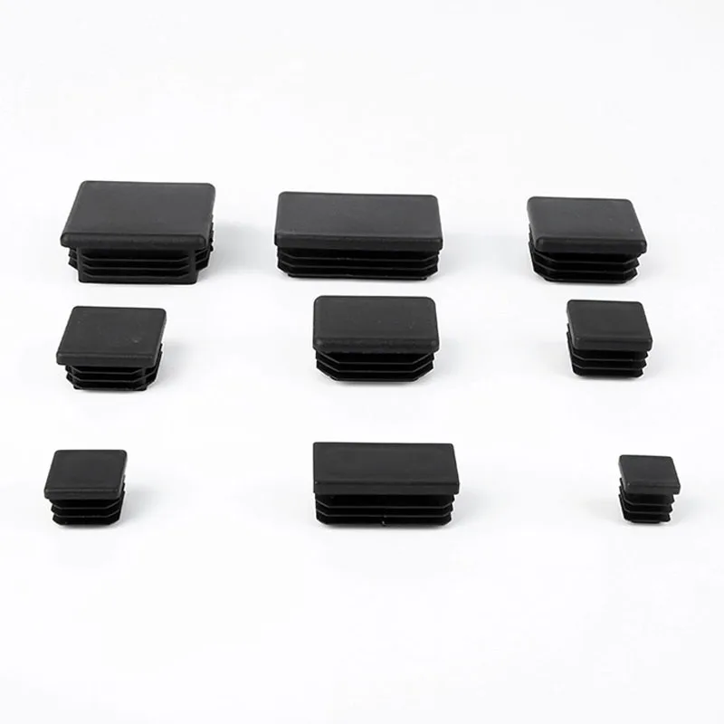 Tapones de Inserción de plástico negro para muebles, tapas de tubo rectangulares, protectores de almohadillas para pies, mesas y sillas, 4 unidades