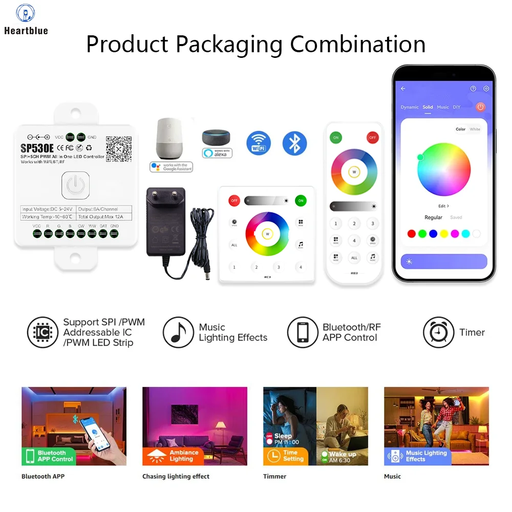 وحدة تحكم بلوتوث LED 6812 RGBW 5V 12V 24V SP530E 2.4 جيجا هرتز مع جهاز تحكم عن بعد RC3/RB3، مجموعة 1 م 2 م 3 م 4 م 5 م #4