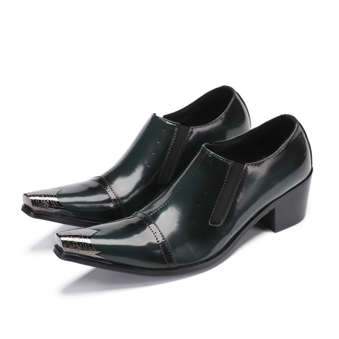 

Casual men's leather shoes with pointed metal elastic band, business men's shoes with a height increase of 6 centimeters