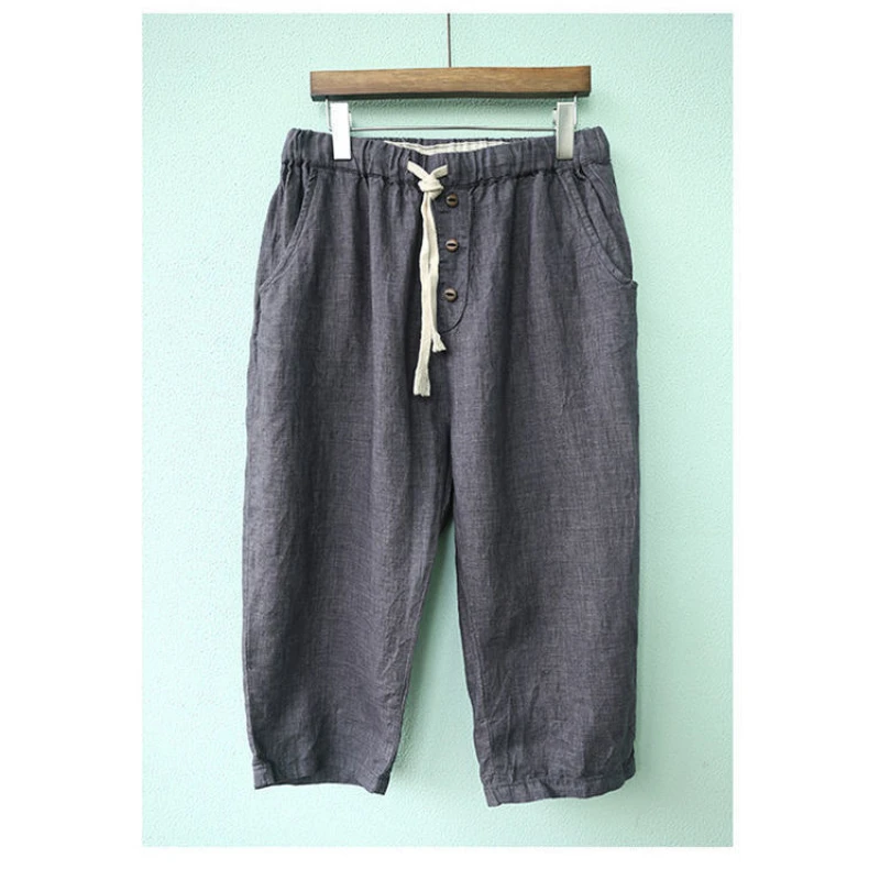 Mùa Hè Capris Quần Lót Nữ Vintage Cổ Hậu Cung Quần Baggy Cao Eo Quần Ngắn Nữ Rắn Bắp Chân-Chiều Dài quần