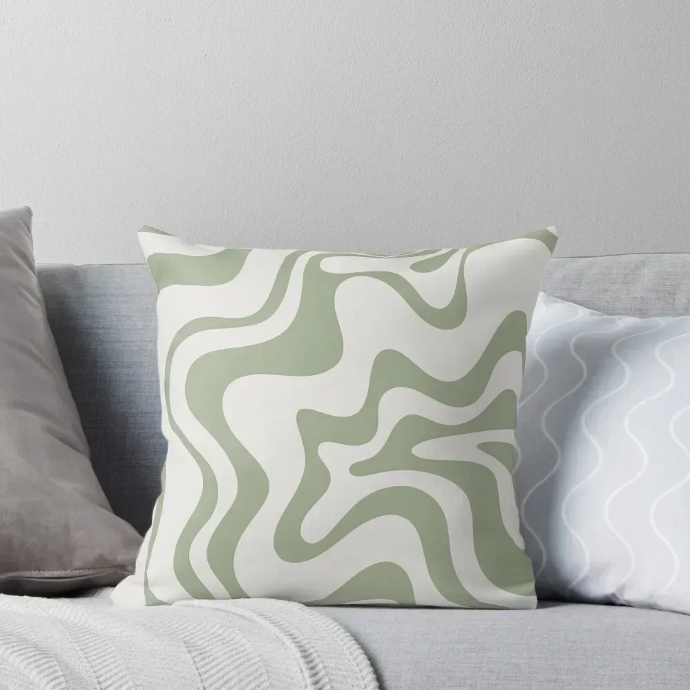 Liquid Swirl Retro Contemporary Abstract in Sage Green and Nearly White Throw Pillow luxury sofa pillows pillow