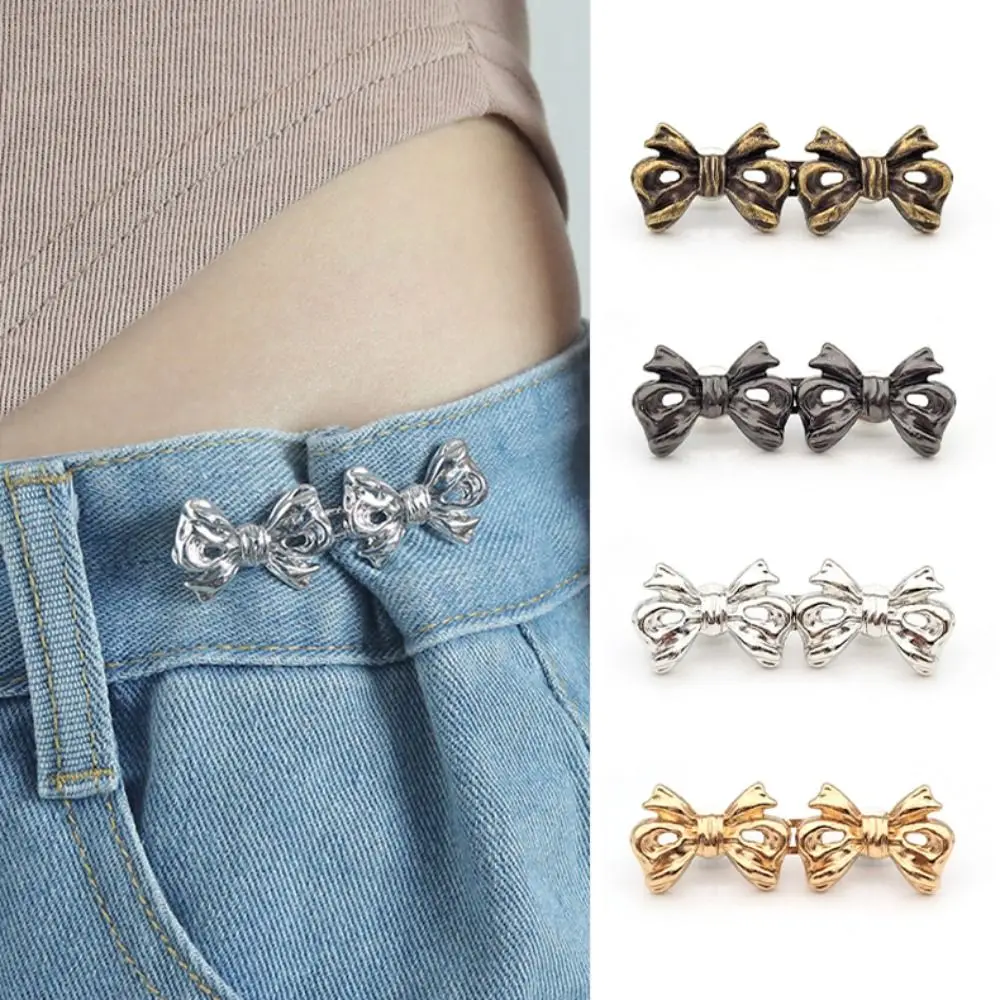 1Pair Elegant Bow Pants Button Tightener Jean Fit Tighten Buckles Bowknot Waist Clip