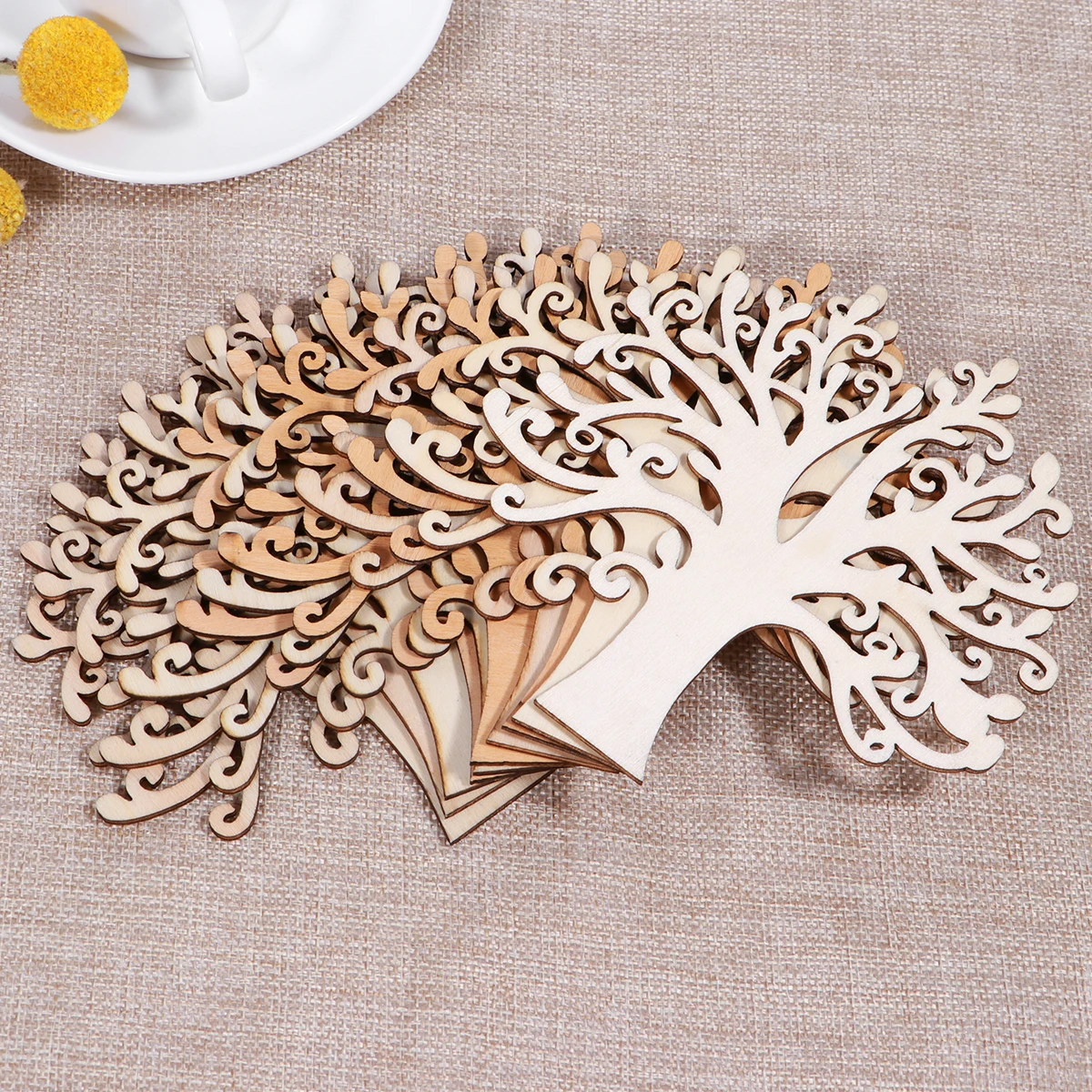 

10pcs Wooden Tree Decoration Craft Unfinished Laser Cut Embellishments for DIY Card Making Scrapbooking Party Decor