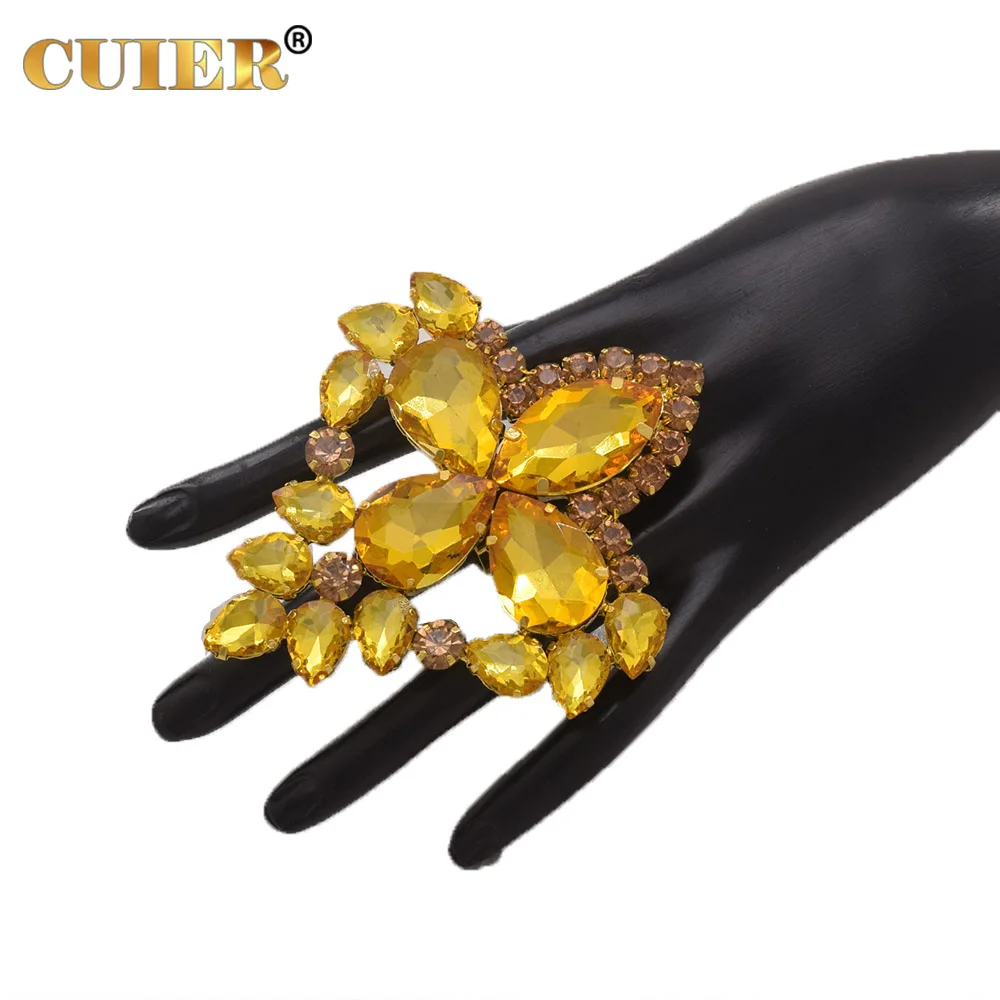 CUIER 9.5cm Oversize Rhinestone Big Stone Adjustable Rings Wedding Jewelry for Women Luxury Crystal Large Open Finger Ring Gift