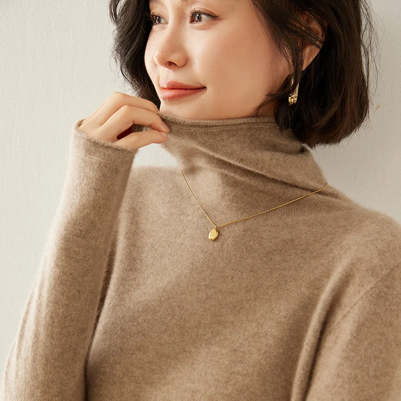 

100% Pure Cashmere Women's Sweater Turtleneck Long Sleeve Warm Soft 2025 Fall Winter Sweater Knit Pullover Women's Clothing Tops