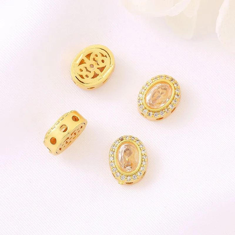 7 Pieces of Copper-gold-plated Zirconium Agate Oval Beaded Beaded DIY Bracelet Necklace Accessories Jewelry Making Materials