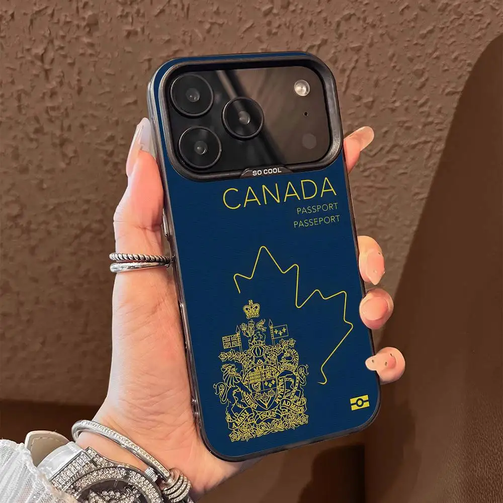 Capa de telefone de viagem com bandeira do passaporte do Canadá para iPhone 17,16,15,14,13,12,11, Pro, Max, Plus, E, Air, Mini capa preta de Tpu