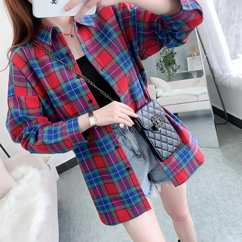 Fashion Casual Plaid Shirt Women 2024 New Ladies Long Sleeve Shirts Tops Fresh Female Loose Large Size Checked Blouses Clothes