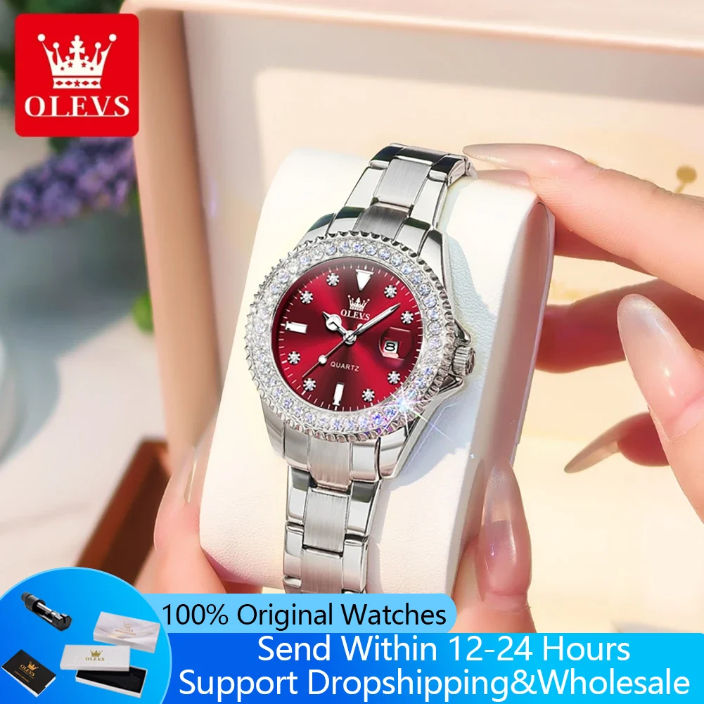 

OLEVS 9945 Woman Watches Original Luxury Diamond Scale Quartz Watch For Women Steel Strap Waterproof Luminous Date Wristwatch