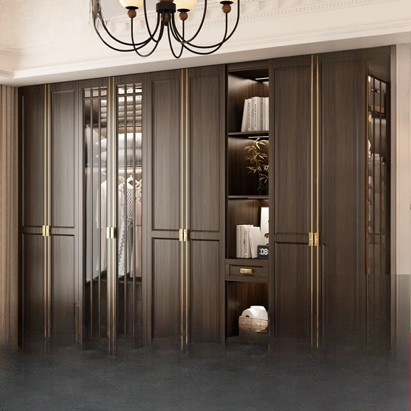 

Solid wood wardrobe household glass door coat cabinet