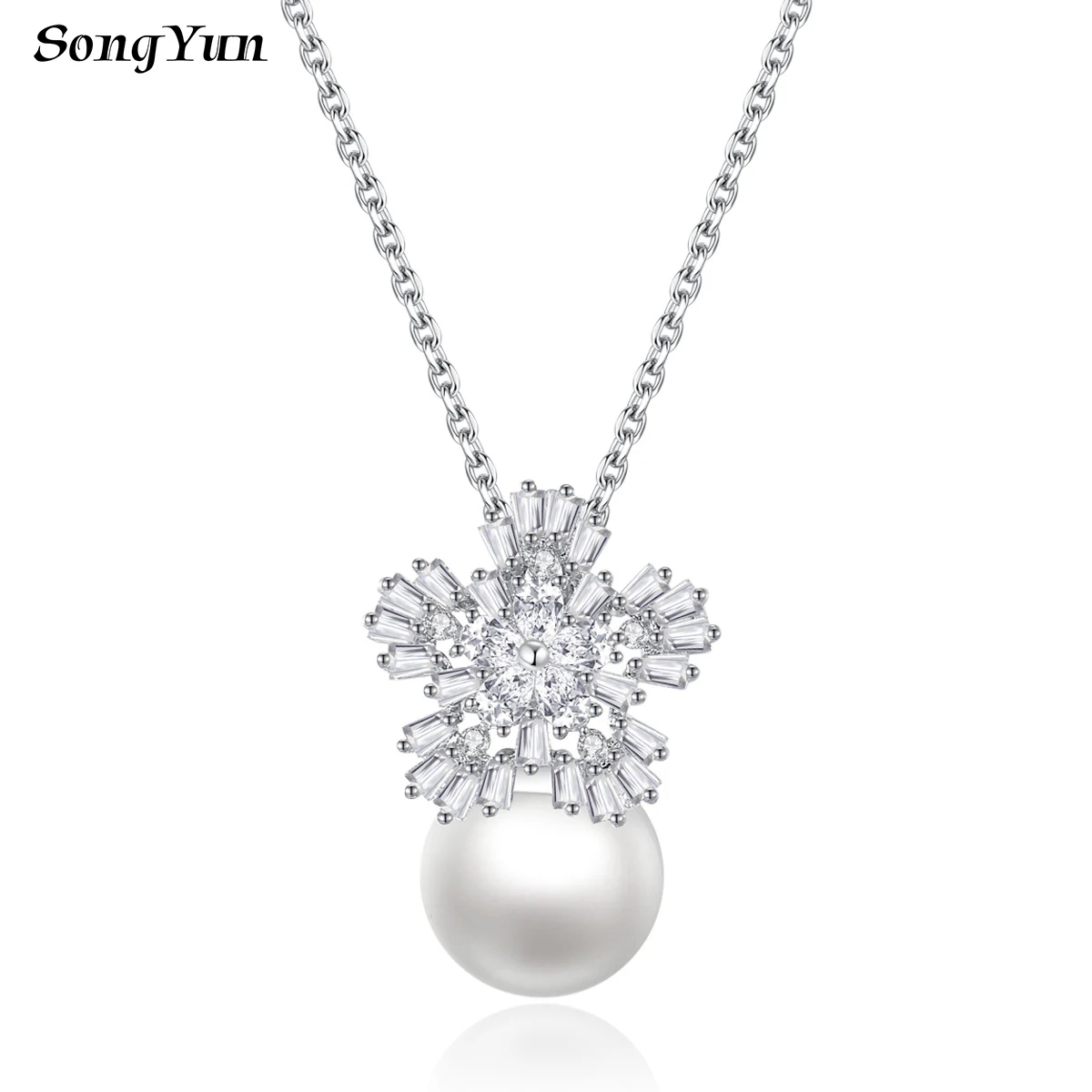 

Ювелирное изделие SongYun: Колье с подвеской в виде пятилепесткового жемчужного цветка, латунь, цирконы, украшение из ракушек для светских мероприятий