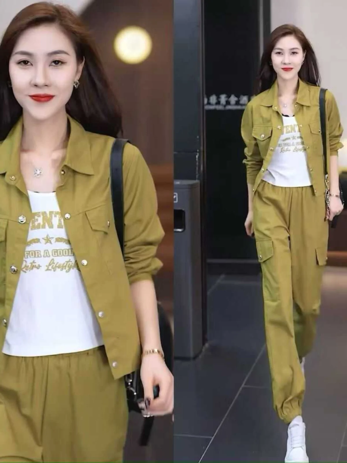 

plus Size Fashionable Casual Neck Slimming Concealing Two-Piece Set for Women Spring Autumn High Waist Long Pants