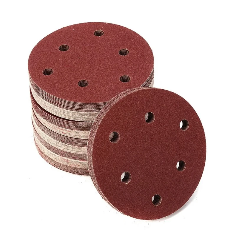 5Inch 125mm Round Sandpaper 6 Holes Disk Sand Sheets Grit 60-1000 Hook and Loop Sanding Disc Abrasives for Polish Tools