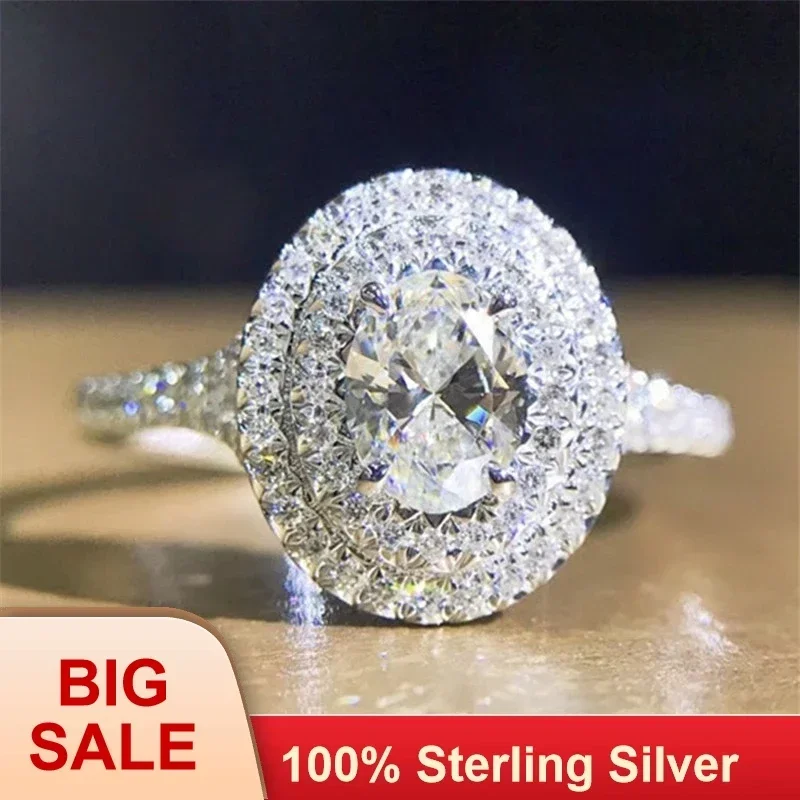 

Luxury 100% Real 925 Sterling Silver Ring Lab Diamond Engagement Wedding Band Rings for Women Jewelry