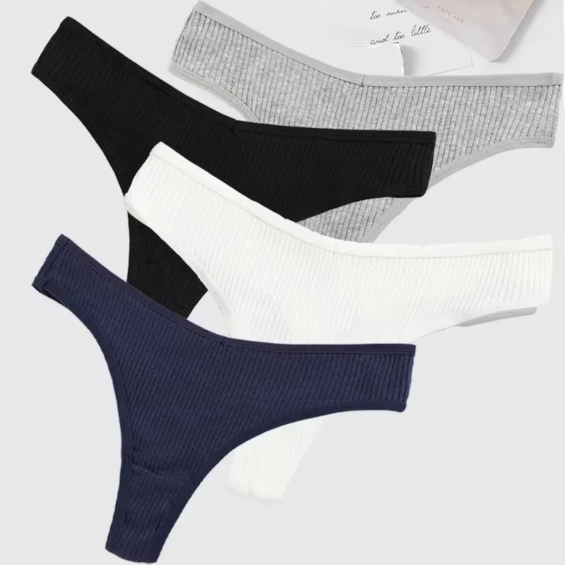 4Pcs/Set Cotton Women's Thongs Panties Sports Breathable Underwear Girl Sexy Lingerie Girl's Striped G-String Casual Lady T-Back