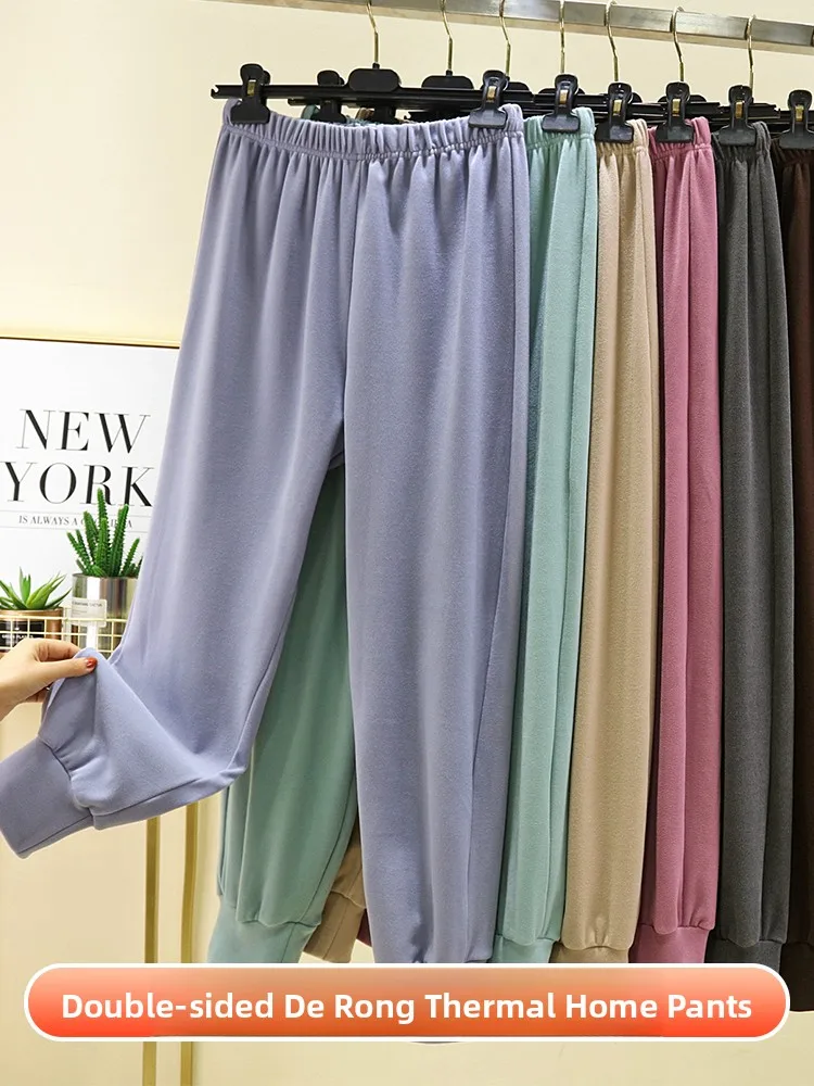 

Thickened Winter Sporty Pants for Women High Waist Long Trousers Pure Color Simple Style Warm Sleepwear Home Clothes