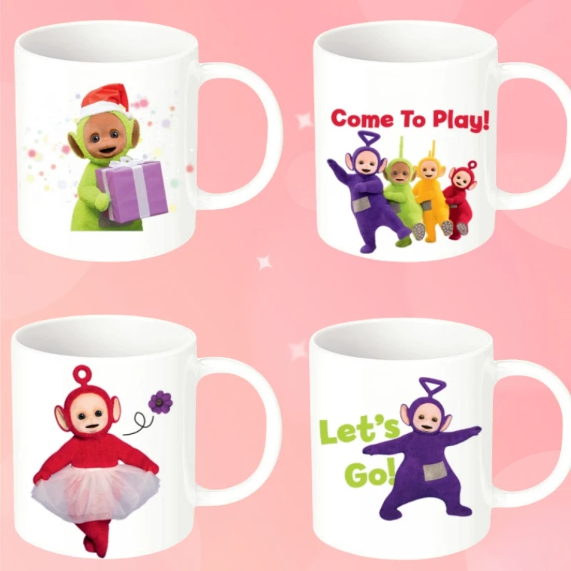 Anime Teletubbies Breakfast Cup Cartoon Portable Home Office Coffee Tea Cup with Spoon Cute Ceramic Mug Kawaii Kids Gifts 350Ml