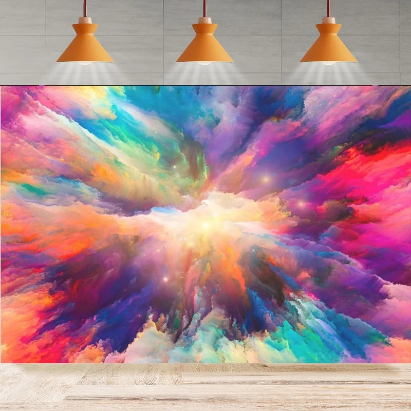 Photography Backdrop Color Explosion Wall Rainbow Cloud Splatter Burst Art Home Decor Background Home Party Backdrop Wall Banner