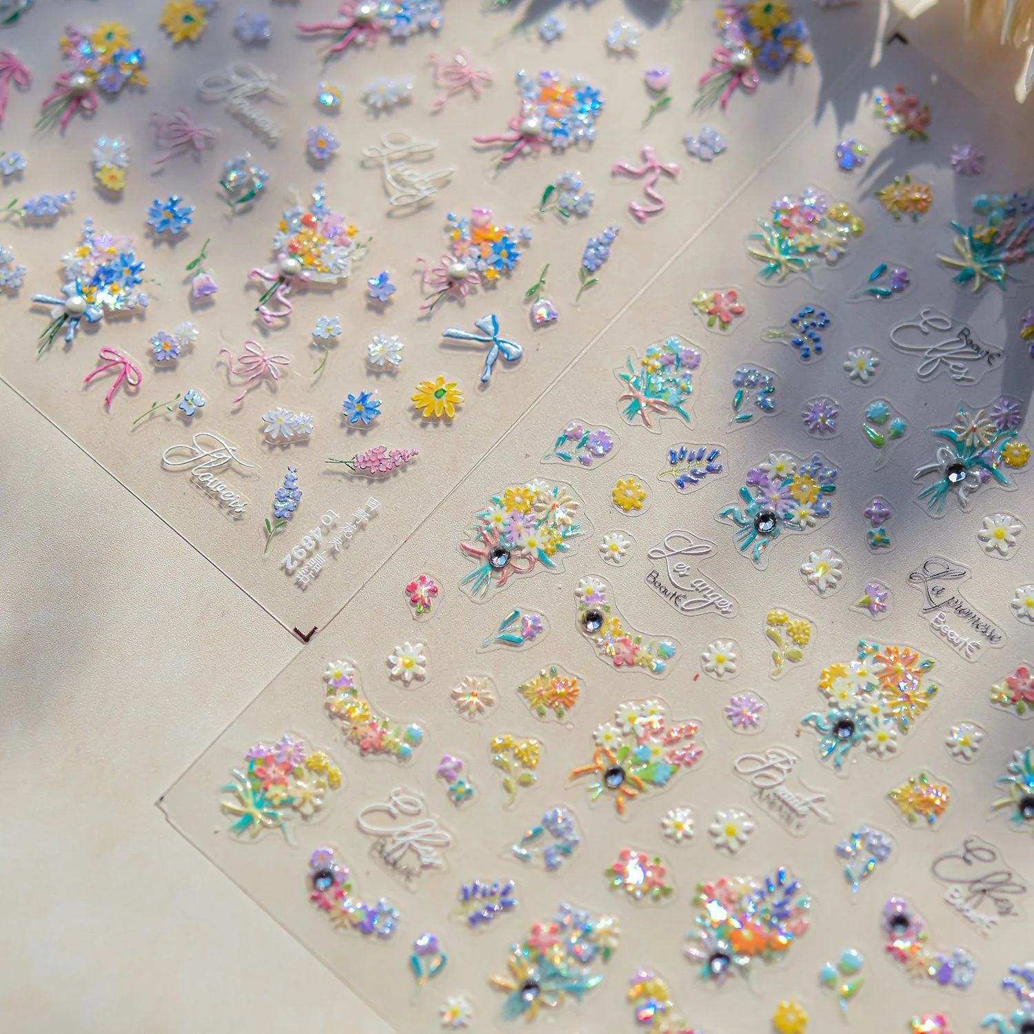 Marco de fotos 5D, borde geométrico, lazo en relieve, pegatinas adhesivas para decoración de uñas, calcomanías para manicura, estampado en caliente, flores de tulipán