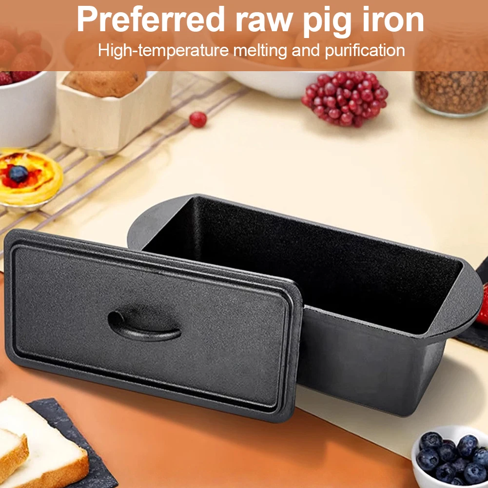 

Uncoated Cast Iron Rectangular Loaf Pan with Heat-Retaining Lid Professional Toast Mold Sturdy Handles for Baking Rustic Bread S