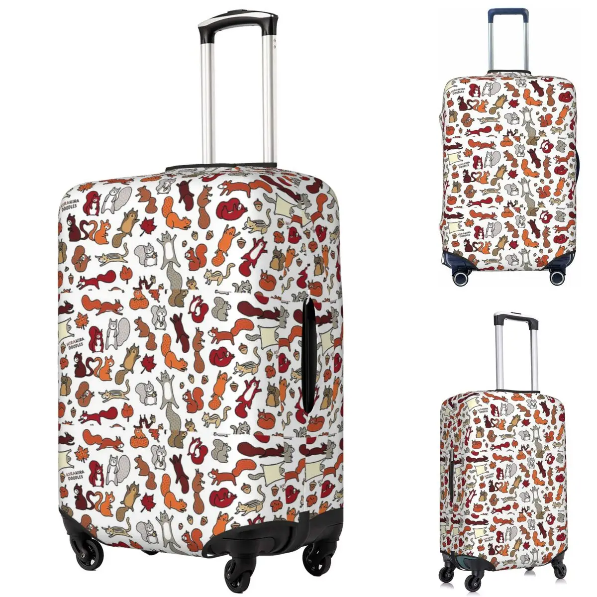

Squirrels In Fall Doodle Suitcase Cover Protection Elastic Trip Luggage Protector Covers for 18-32 Inch