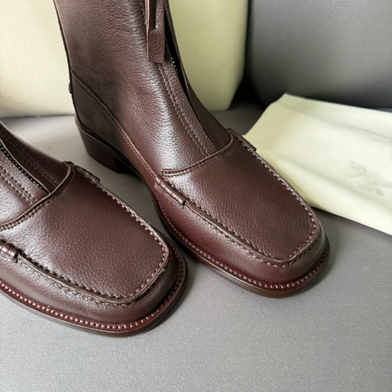 Maxdutti 2024, moda dziewczęca, minimalistyczny zamek błyskawiczny Chelsea Boots, kobiety, jesienno-zimowa brytyjska Retro oryginalne skórzane botki